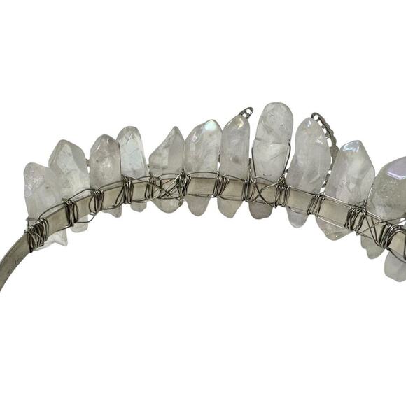 Aura Natural Raw Clear Quartz Angel Crystal Goddess Tiara Crown Wrapped Silver main image 5